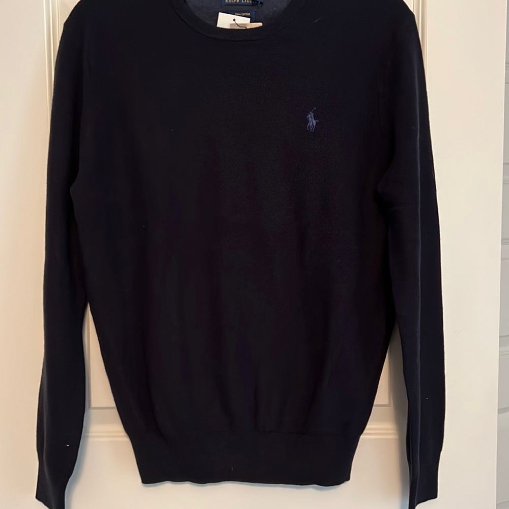 Polo by Ralph Lauren Boy’s Crew Neck Sweater. Navy blue with royal blue logo